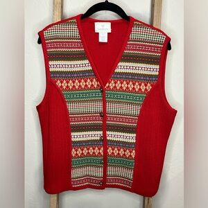 Susan Bristol Argyle Houndstooth Wool Fall Holiday Sweater Vest Large